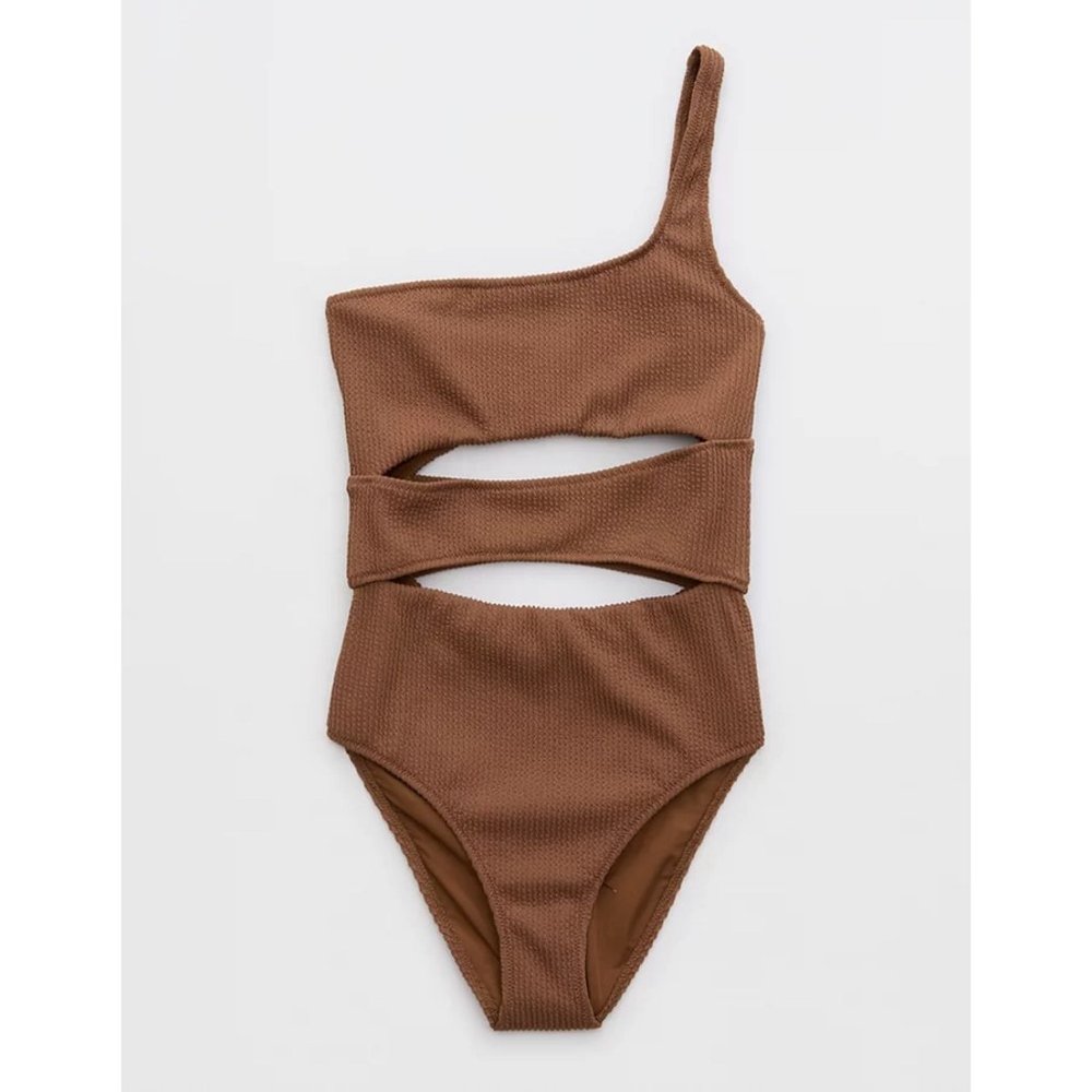 🆕 Aerie Crinkle Cut Out One Shoulder One Piece Swimsuit